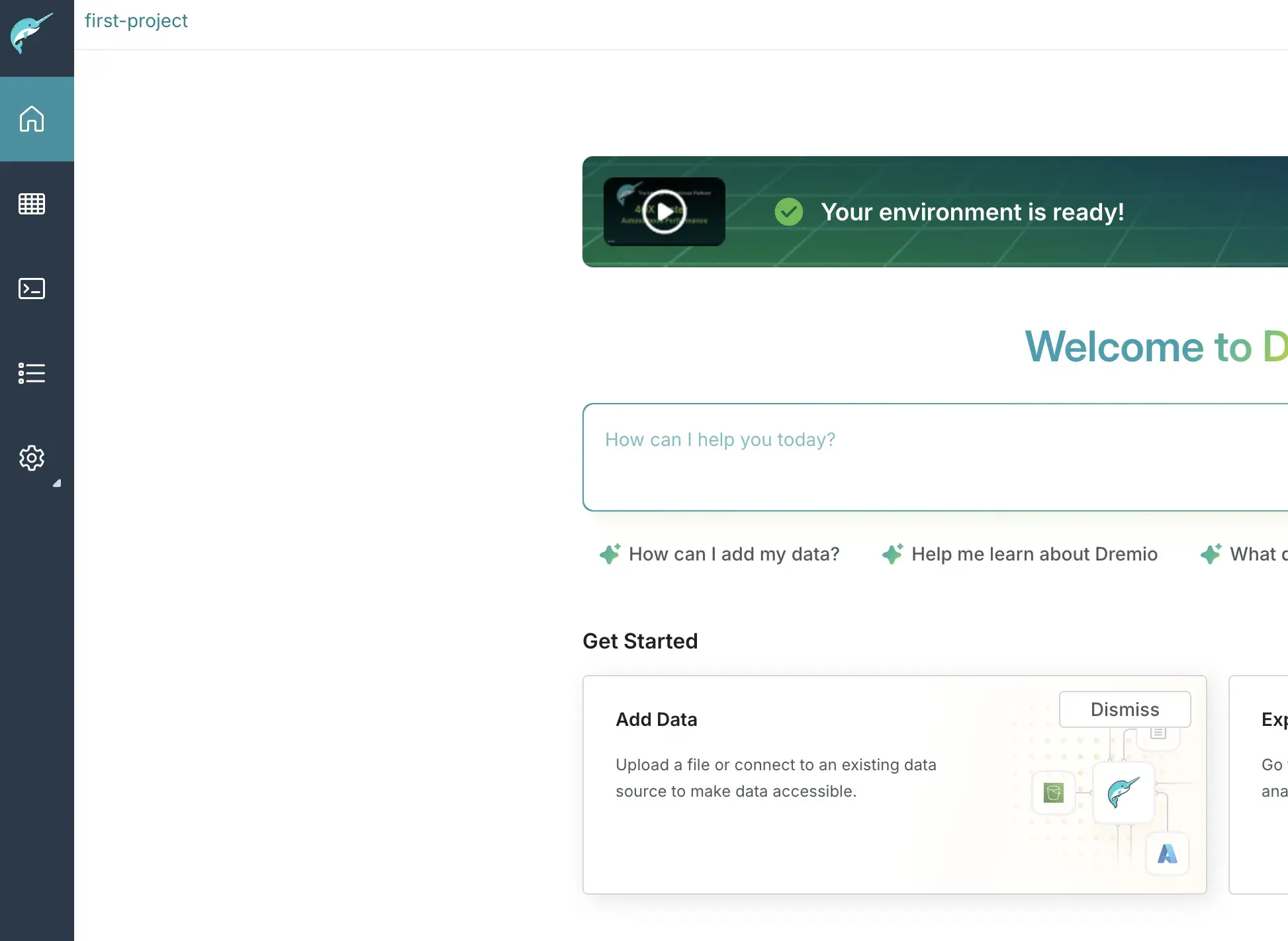 Dremio's Navigation Menu