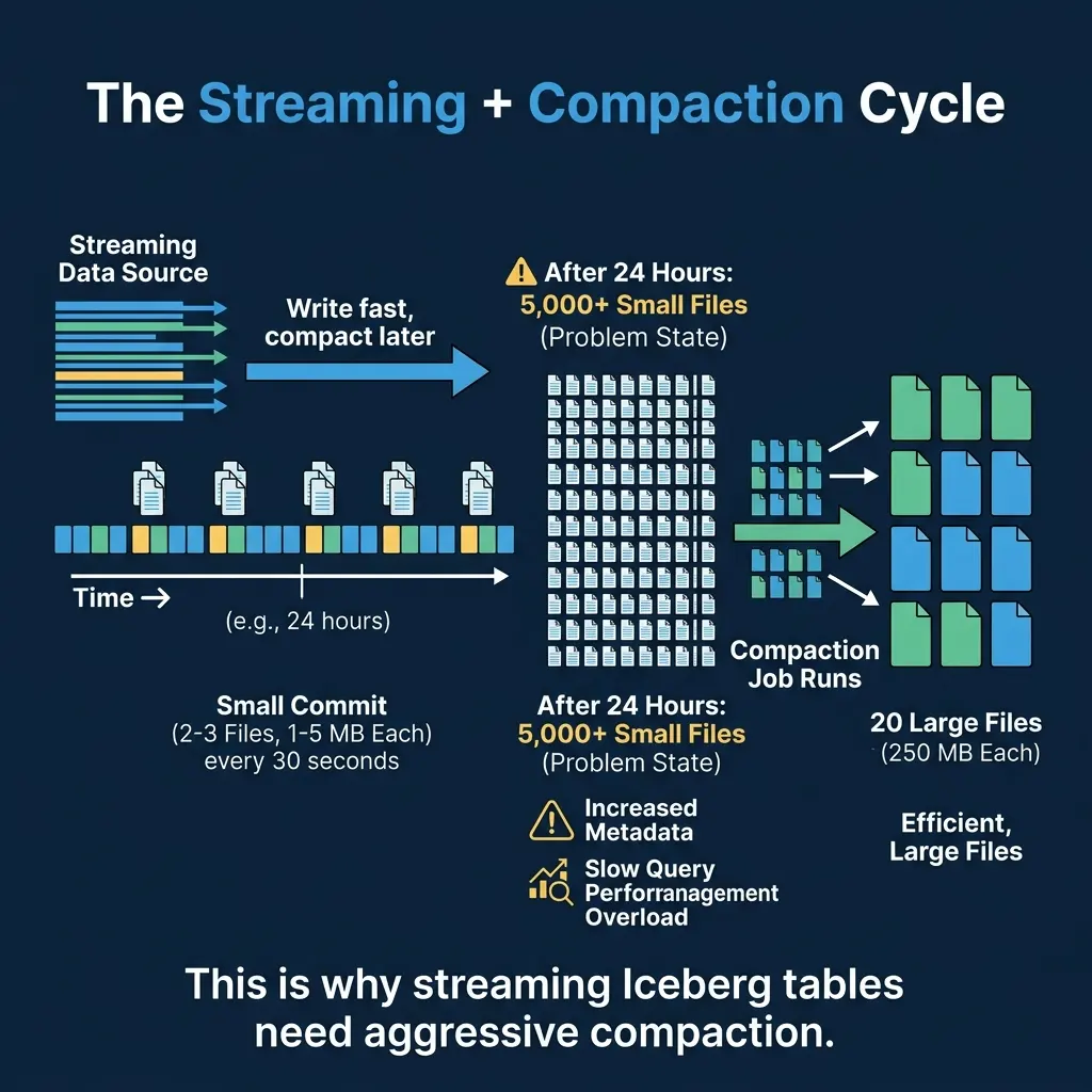 Why streaming creates small files and how compaction fixes them in a continuous cycle