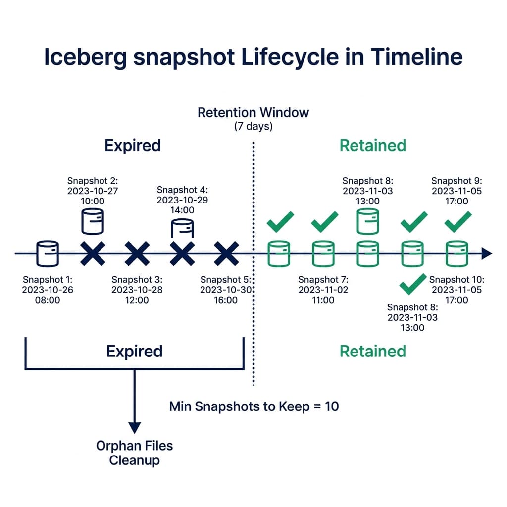 Iceberg snapshot lifecycle and expiration workflow