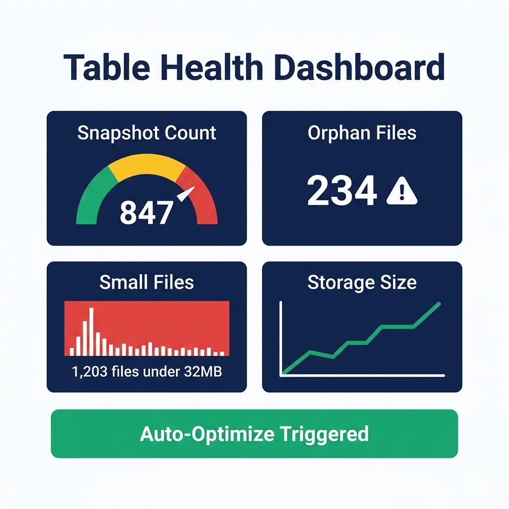 Iceberg table health metrics monitoring